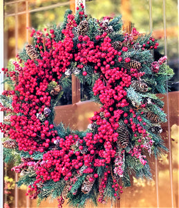 Winter Festive Berry Wreath-Christmas Season Wreath 28" diameter