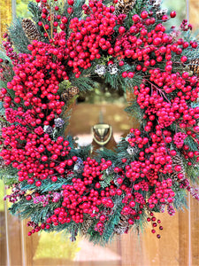 Winter Festive Berry Wreath-Christmas Season Wreath 28" diameter