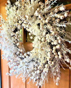 Faux White Icy Berry Wreath 26"