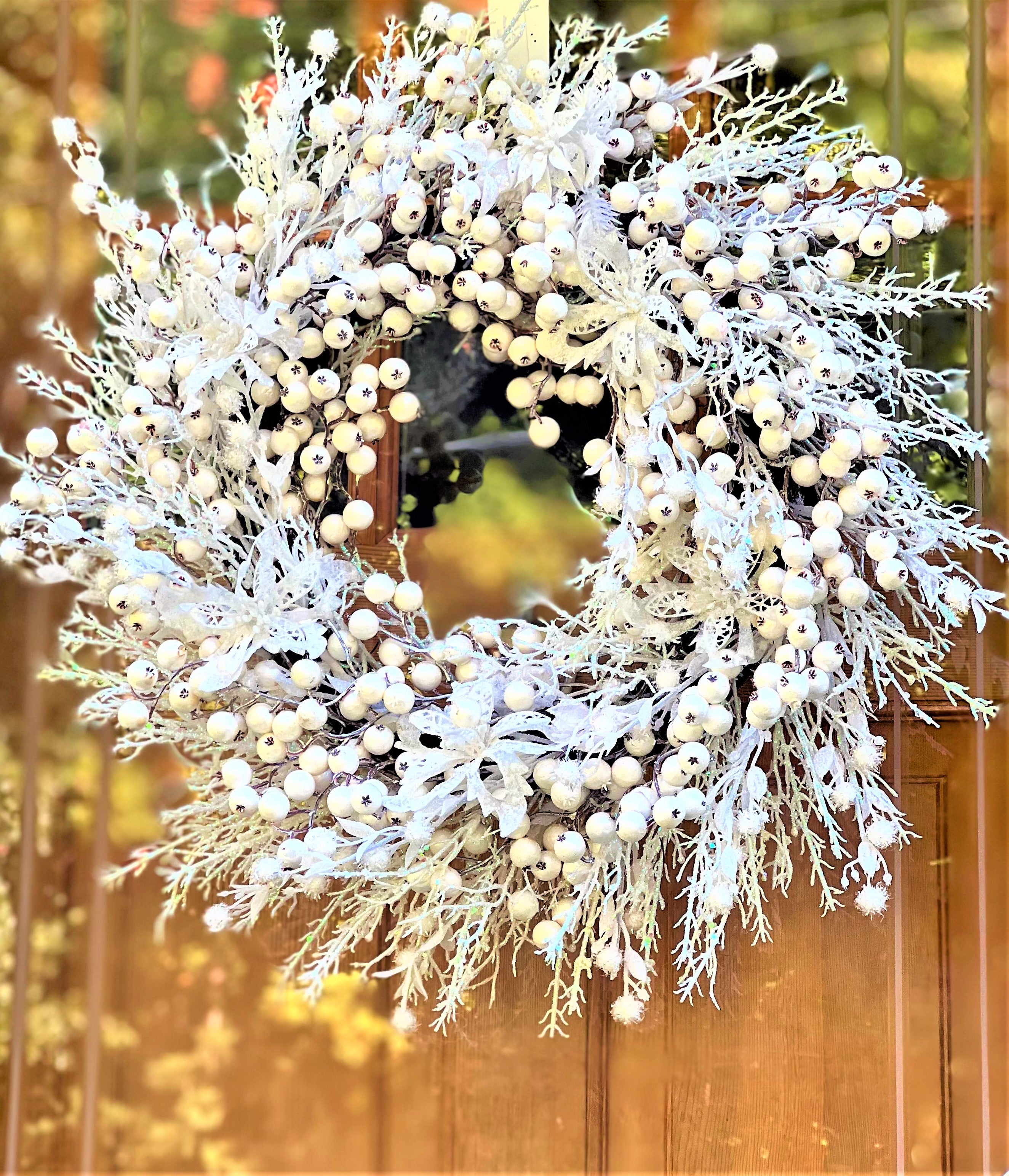 Christmas Faux White Icy Berry Wreath 26"