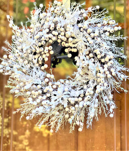 Christmas Faux White Icy Berry Wreath 26"