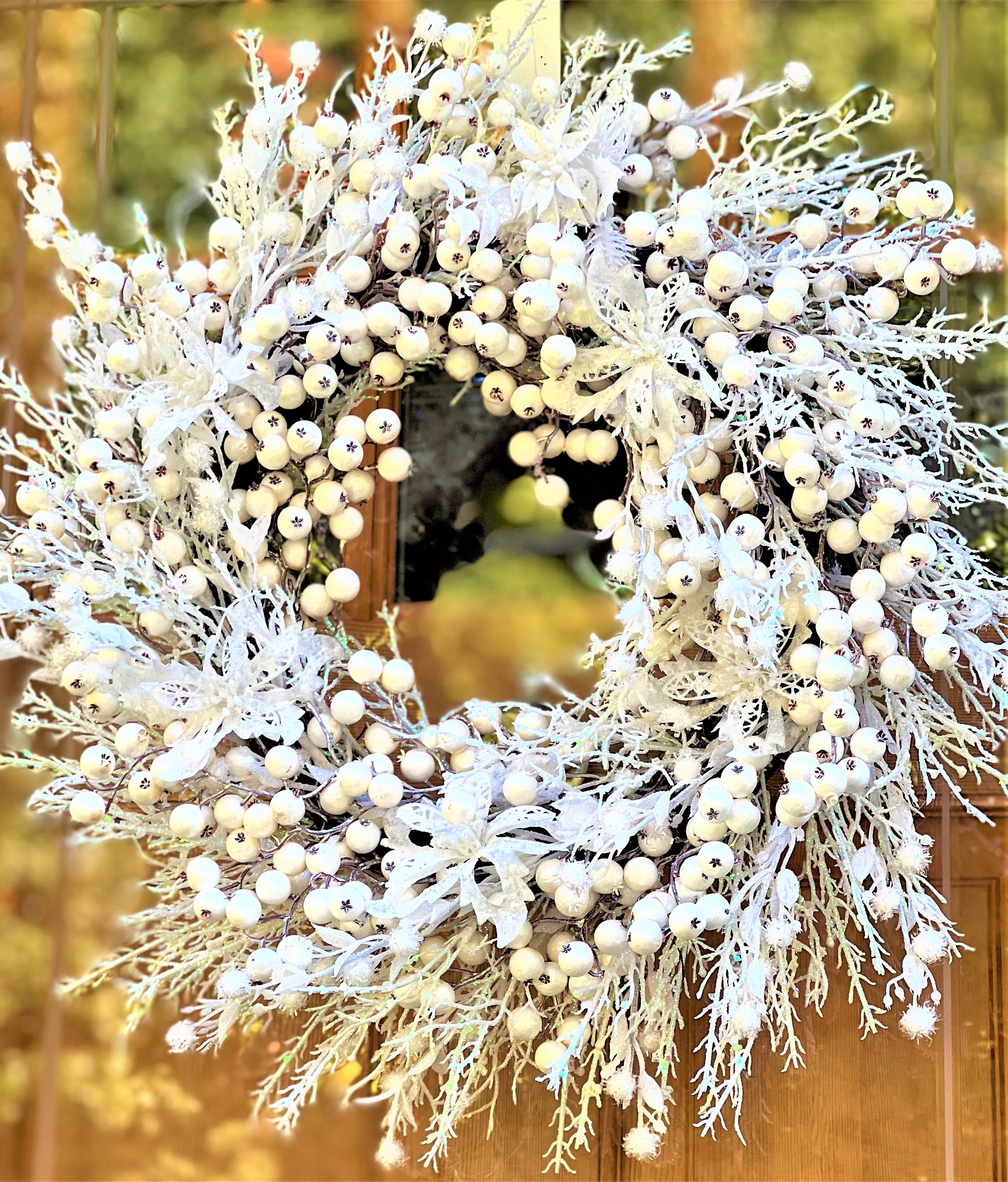 Christmas Faux White Icy Berry Wreath 26"