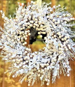 Christmas Faux White Icy Berry Wreath 26"