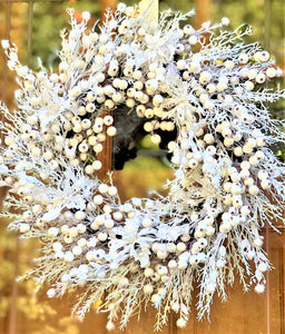 Faux White Icy Berry Wreath 26"