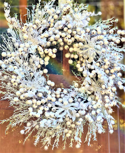 Christmas Faux White Icy Berry Wreath 26"