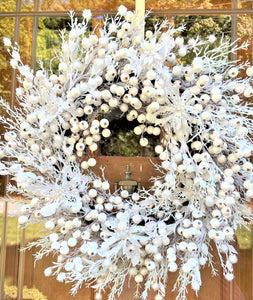 Christmas Faux White Icy Berry Wreath 26"