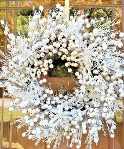 Christmas Faux White Icy Berry Wreath 26"