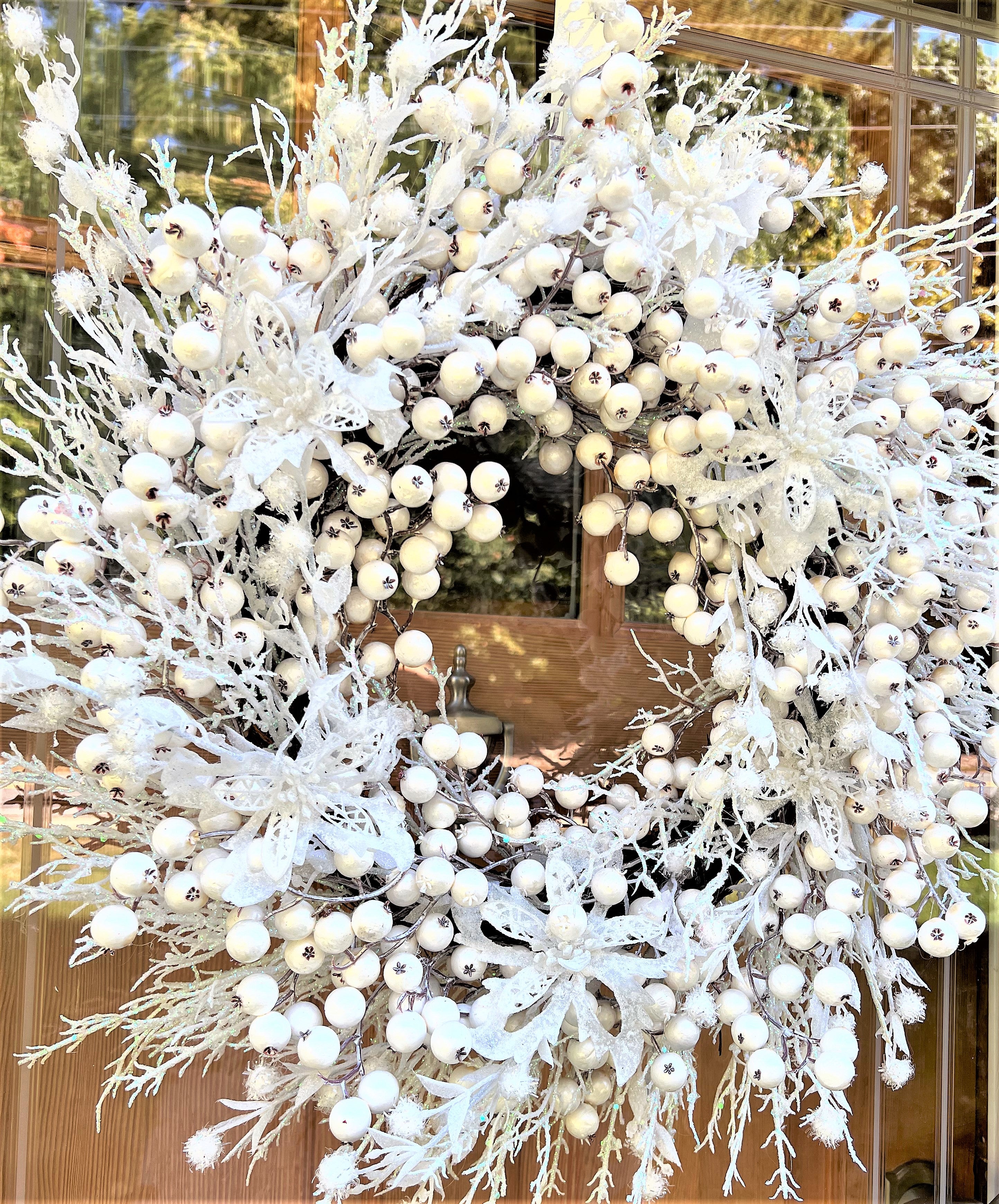 Christmas Faux White Icy Berry Wreath 26"