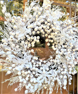 Christmas Faux White Icy Berry Wreath 26"
