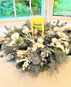 Holiday Flocked Christmas-Centerpiece- 25" diameter X 10 " H