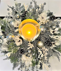 Holiday Flocked Christmas-Centerpiece- 25" diameter X 10 " H