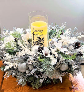 Holiday Flocked Christmas-Centerpiece- 25" diameter X 10 " H