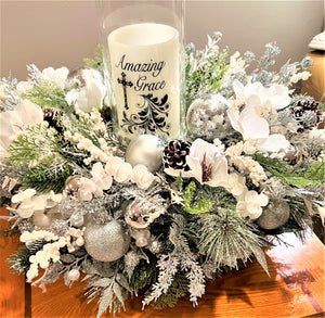 Holiday Flocked Christmas-Centerpiece- 25" diameter X 10 " H