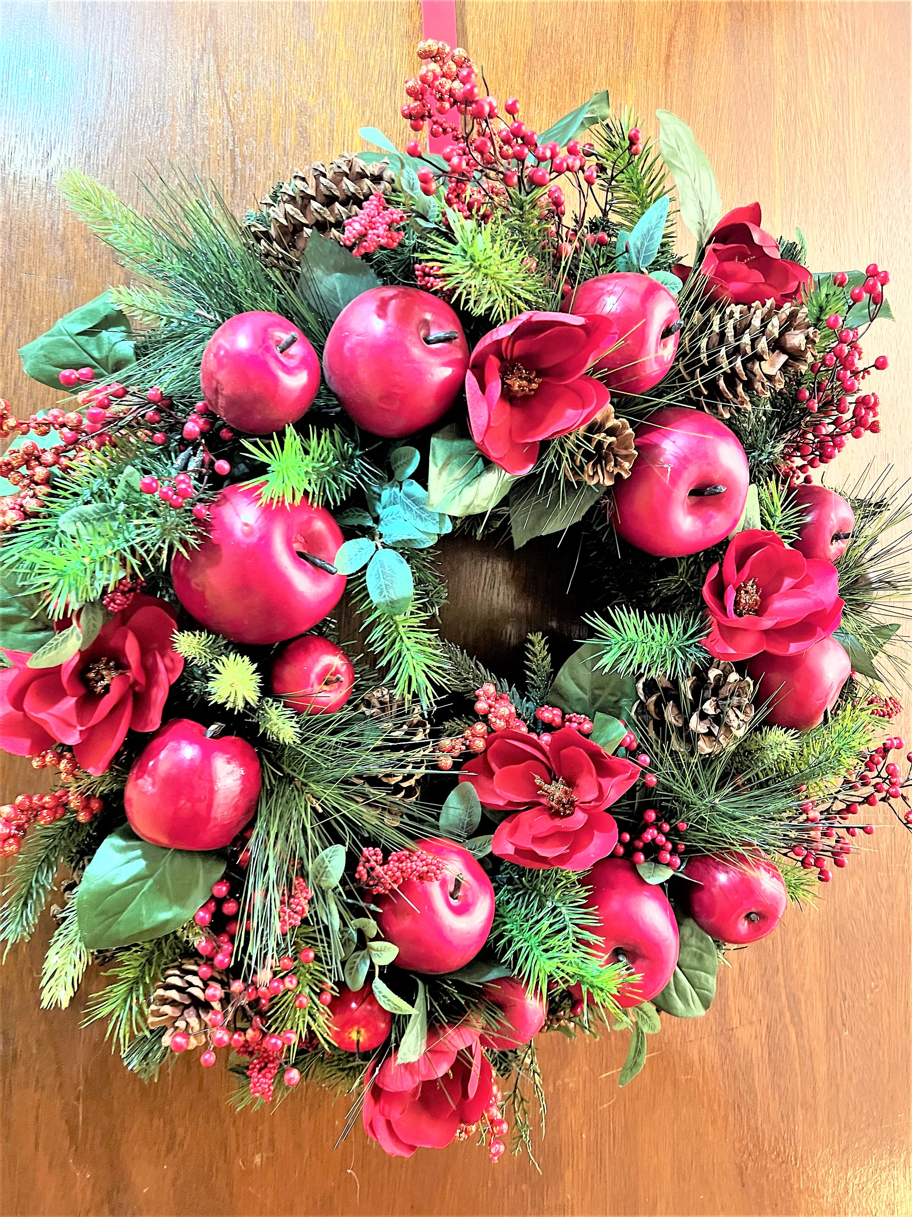 Sweet Apple-Berry-Pinecone Wreath 26 Inches Diameter