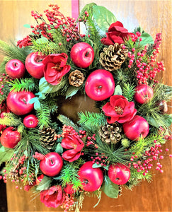 Sweet Apple-Berry-Pinecone Wreath 26 Inches Diameter