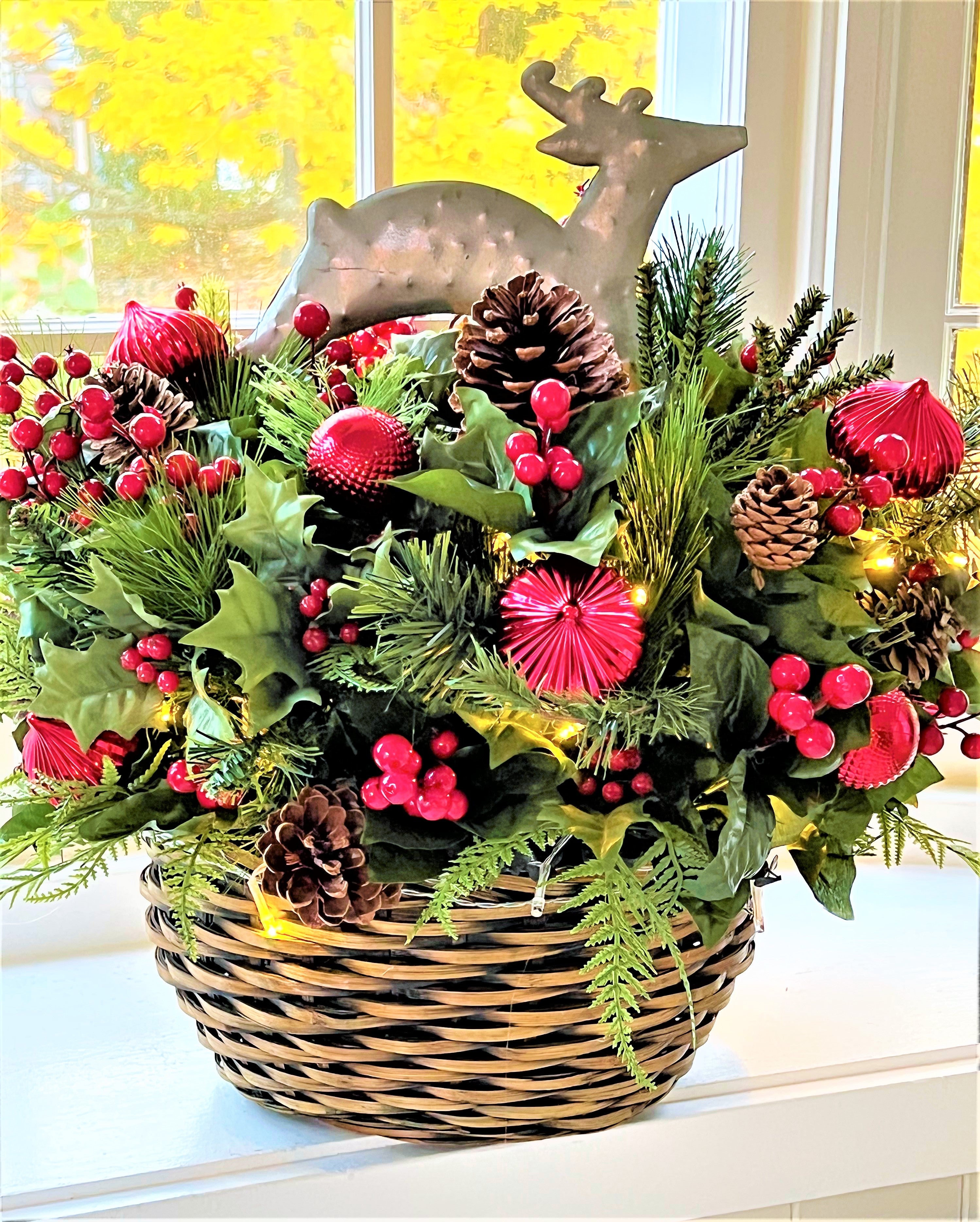 Christmas LED Battery Operated Reindeer Basket