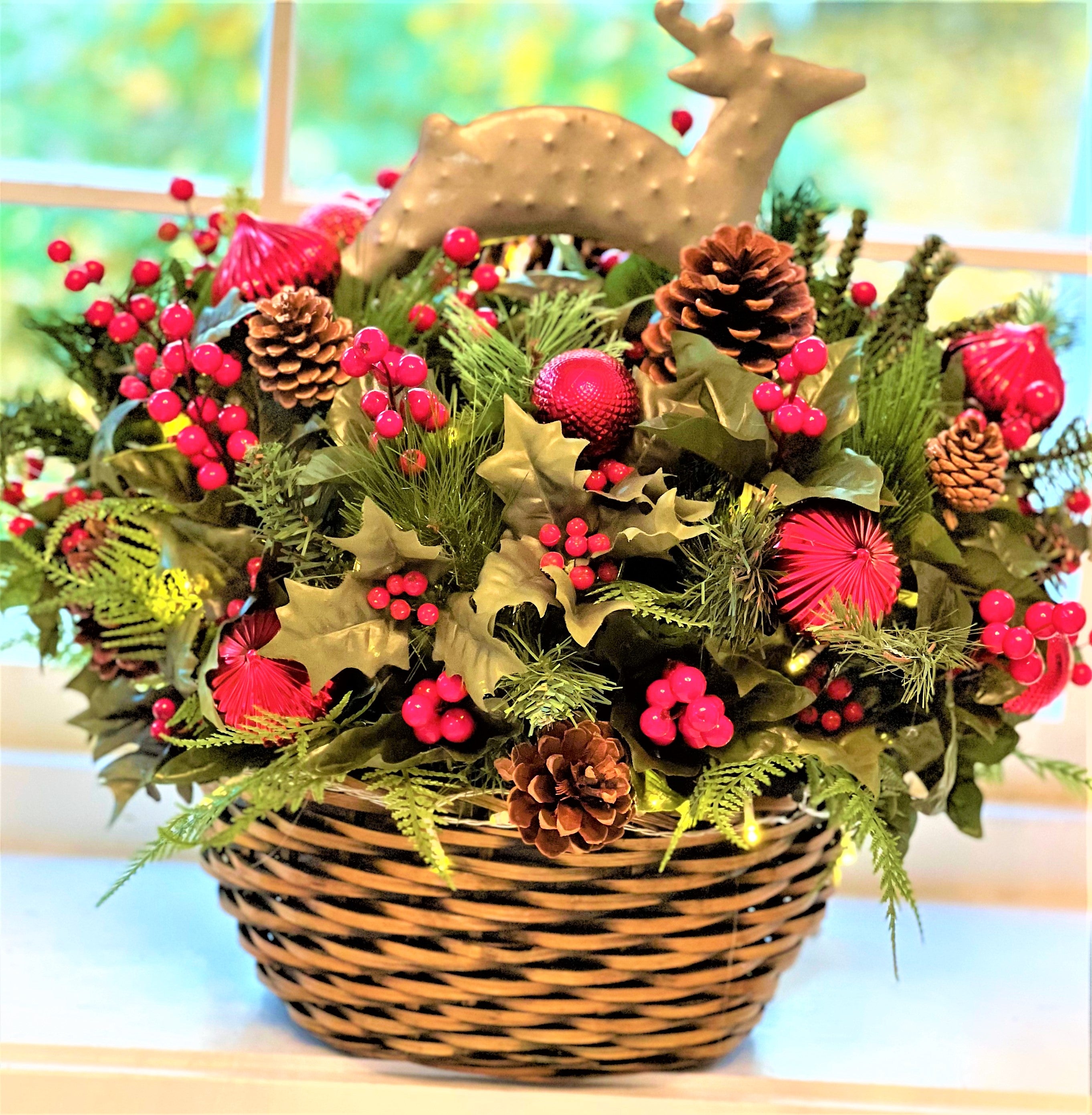 Christmas LED Battery Operated Reindeer Basket