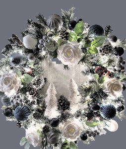 Deck The Hall -White Christmas Wreath With Lights  26 " Diameter