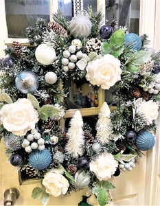 Deck The Hall -White Christmas Wreath With Lights  26 " Diameter