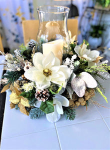Magnolia Flocked Winter Centerpiece 17"x8"x10.5"