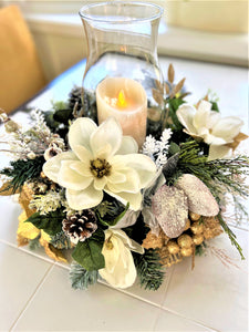 Magnolia Flocked Winter Centerpiece 17"x8"x10.5"