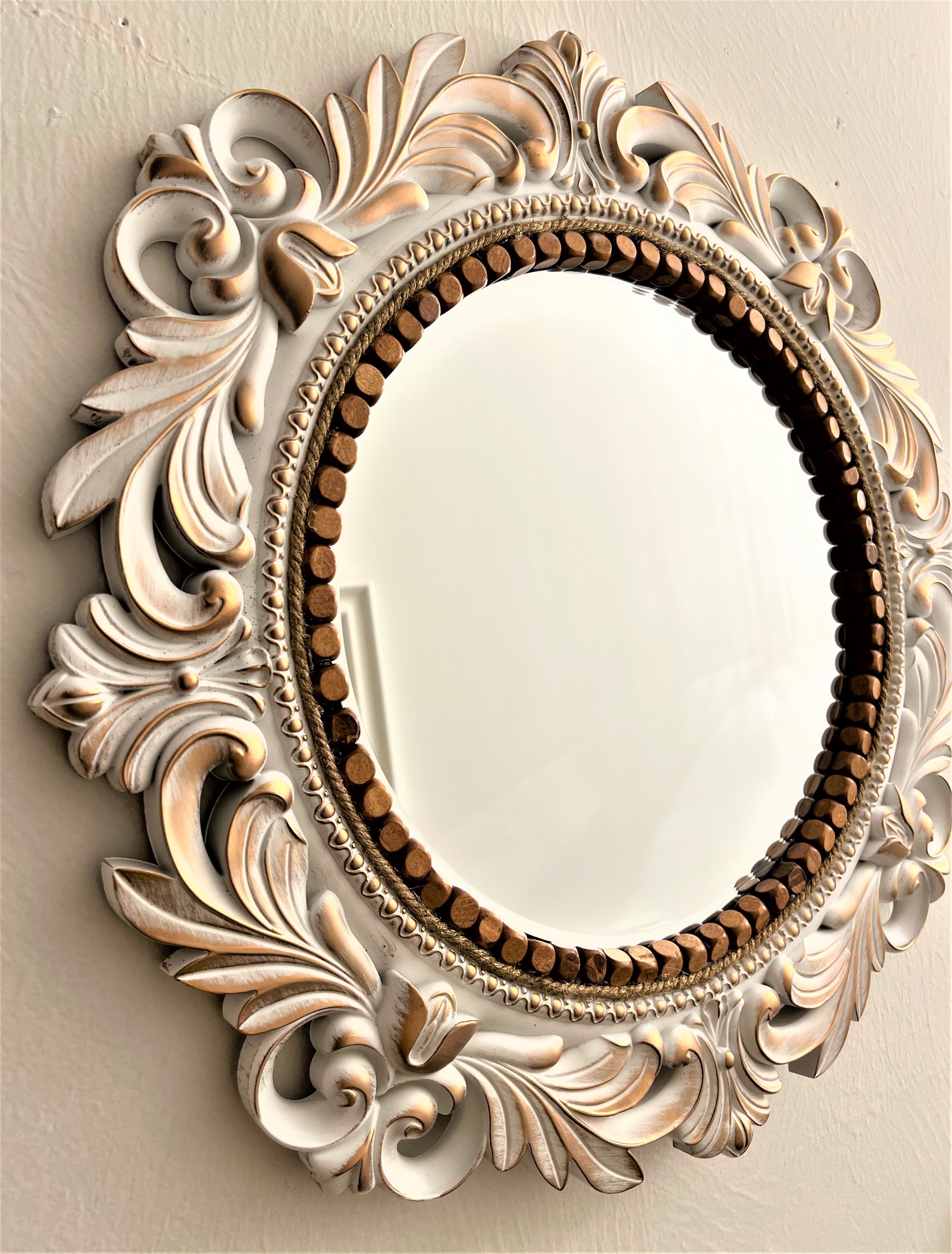 Ornate Distress Gold-White Mirror 20 " Round Frame  X 12 Mirror