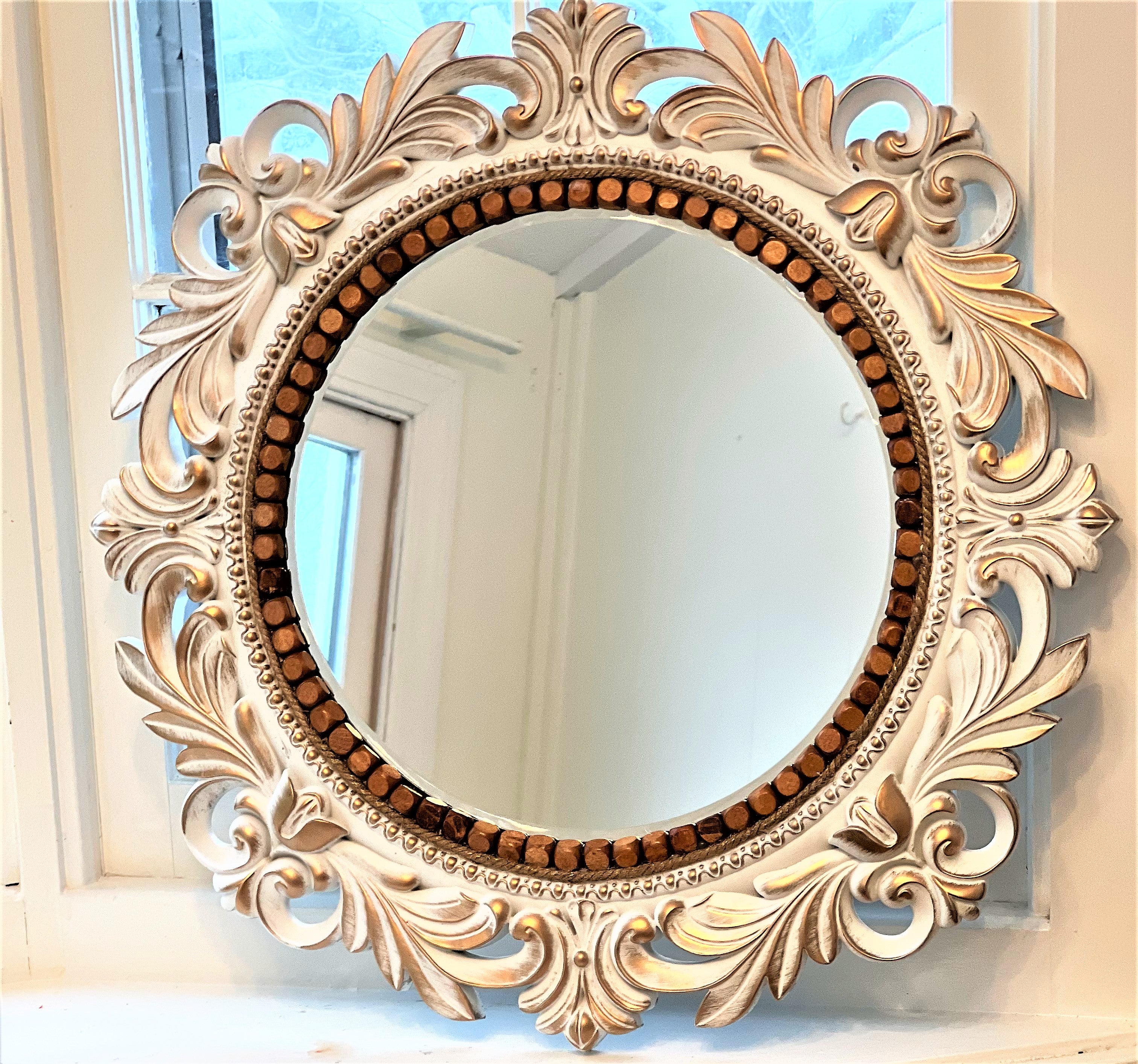 Ornate Distress Gold-White Mirror 20 " Round Frame  X 12 Mirror
