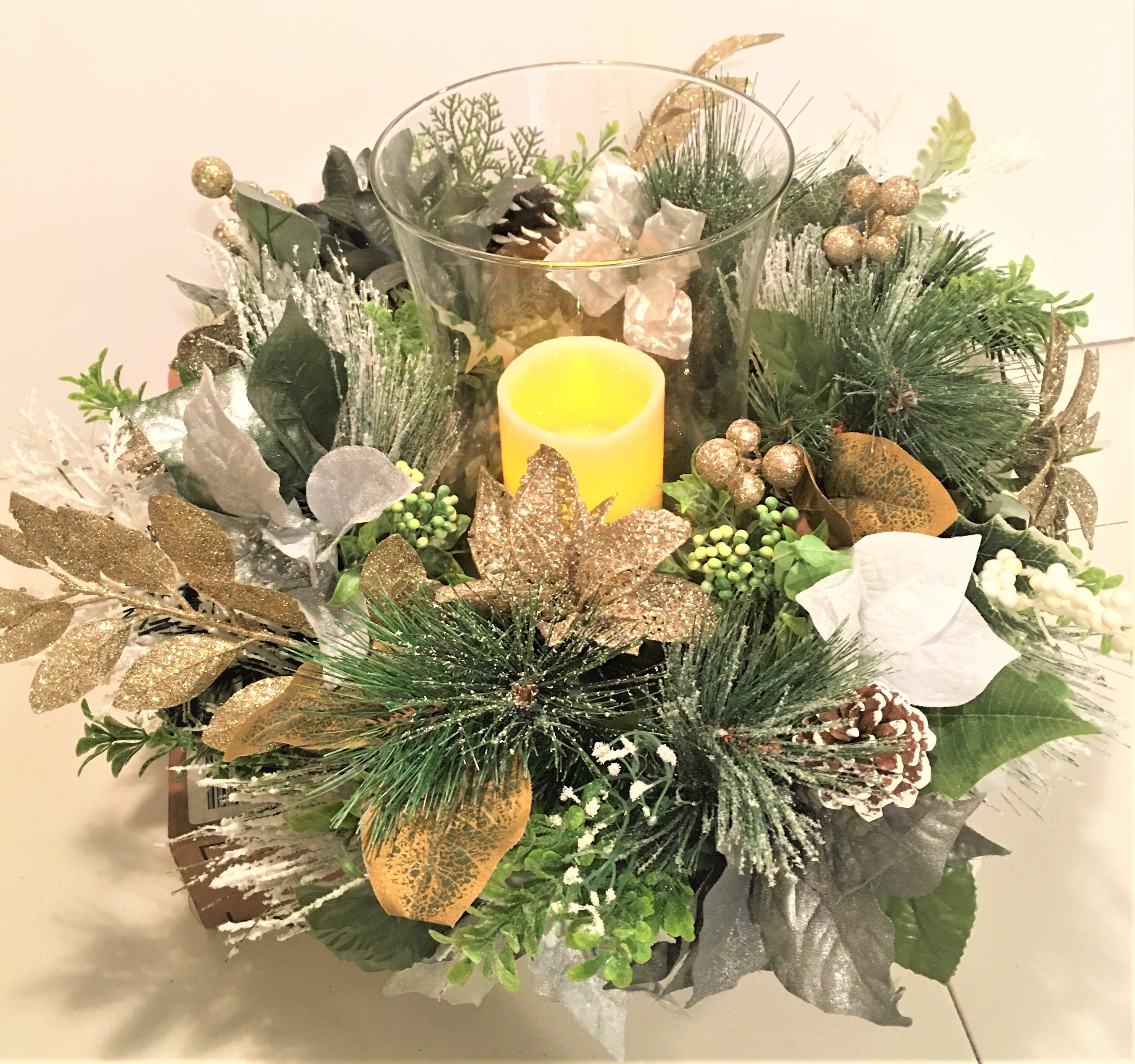 Magnolia Flocked Winter Centerpiece 17"x8"x10.5"