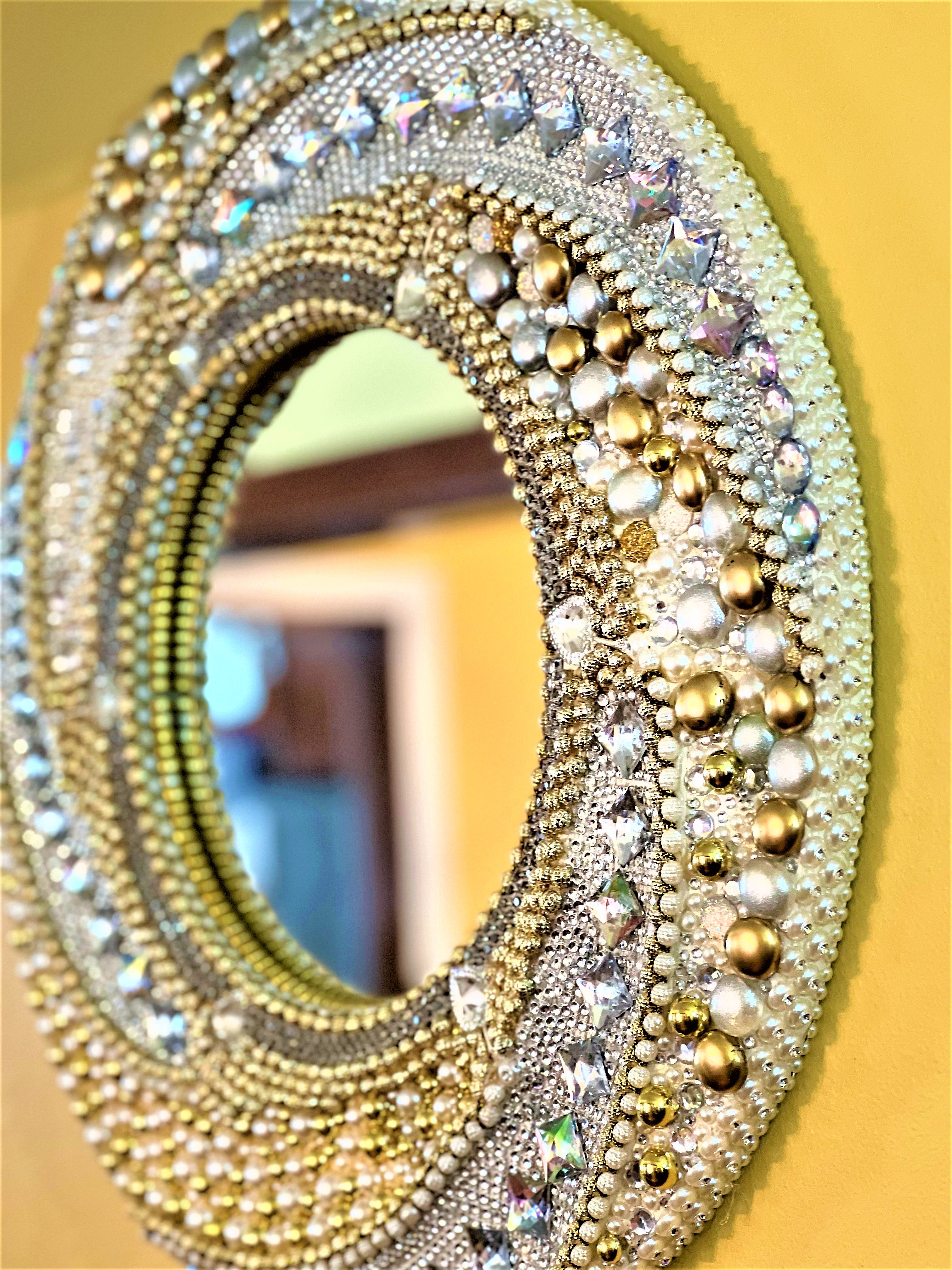Mirror-Bejeweled Round-Wall Mirror- Home Décor- 20 Inches