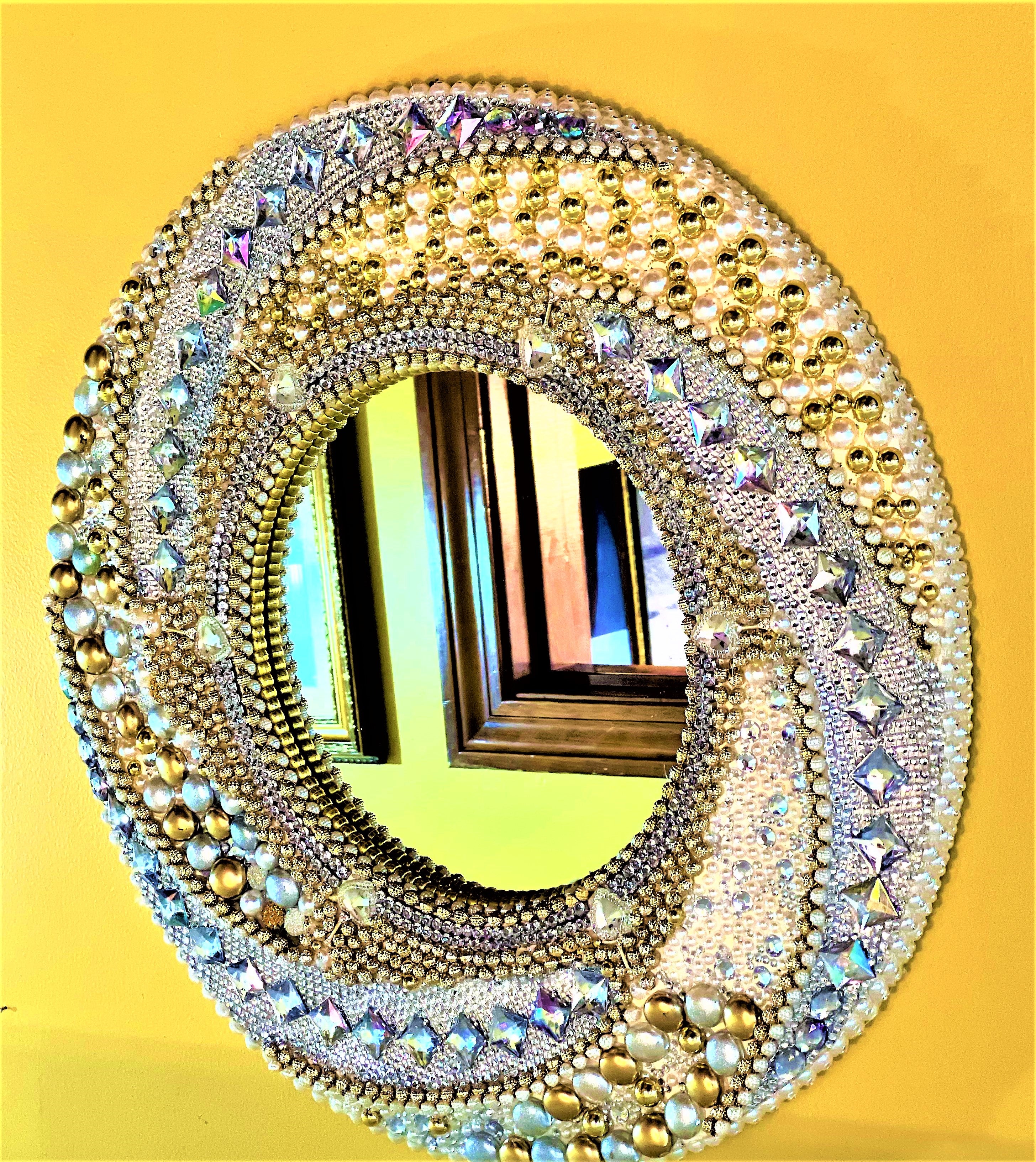 Mirror-Bejeweled Round-Wall Mirror- Home Décor- 20 Inches
