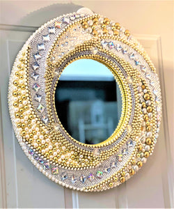 Mirror-Bejeweled Round-Wall Mirror- Home Décor- 20 Inches