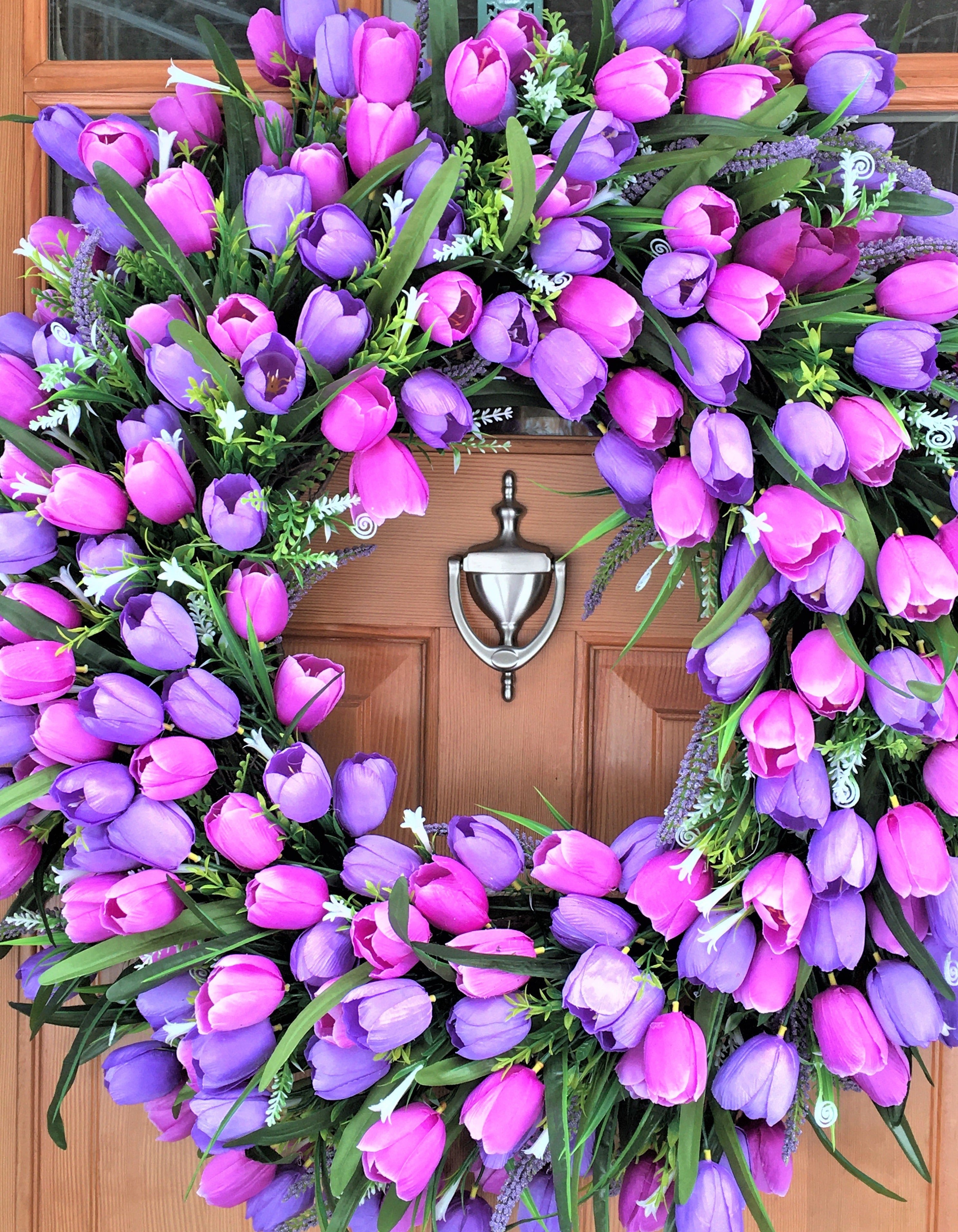 Tulip Wreath- Spring-Summer- front door Wreath 32 Inches Diameter