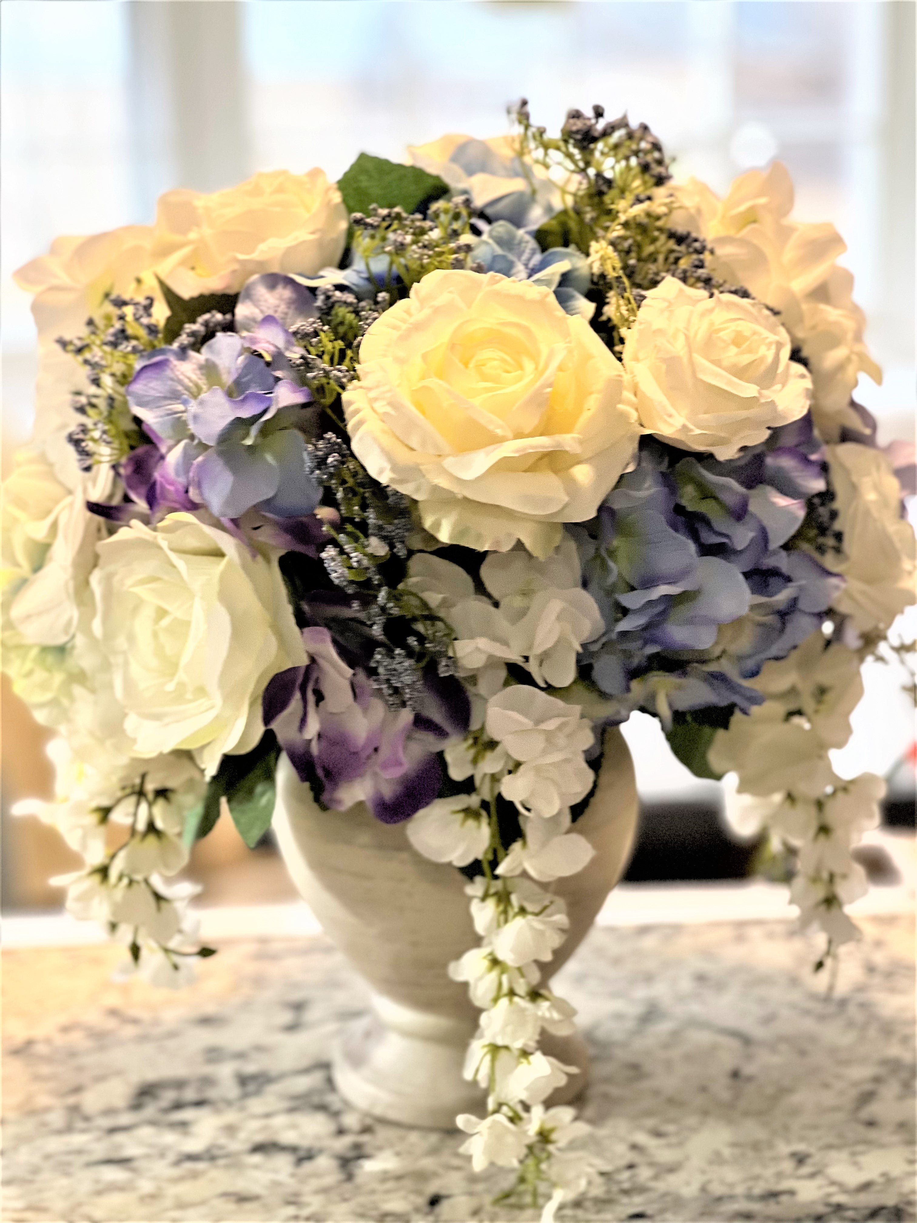 Centerpiece, Hydrangea Table Centerpiece, 16" Diameter, X 16" Wide X 8 " Vase