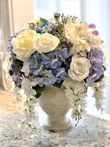 Centerpiece, Hydrangea Table Centerpiece, 16" Diameter, X 16" Wide X 8 " Vase