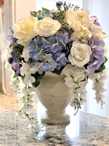 Centerpiece, Hydrangea Table Centerpiece, 16" Diameter, X 16" Wide X 8 " Vase