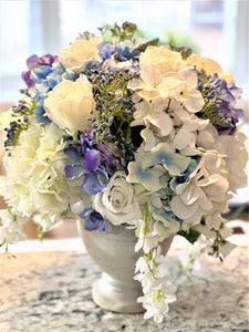 Centerpiece, Hydrangea Table Centerpiece, 16" Diameter, X 16" Wide X 8 " Vase