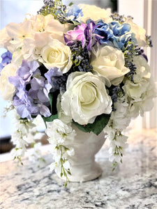 Centerpiece, Hydrangea Table Centerpiece, 16" Diameter, X 16" Wide X 8 " Vase