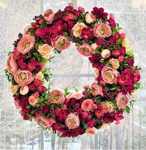 Spring Wreath- Summer Wreath, Home Décor- Realistic Wreath 24" diameter X 6" deep