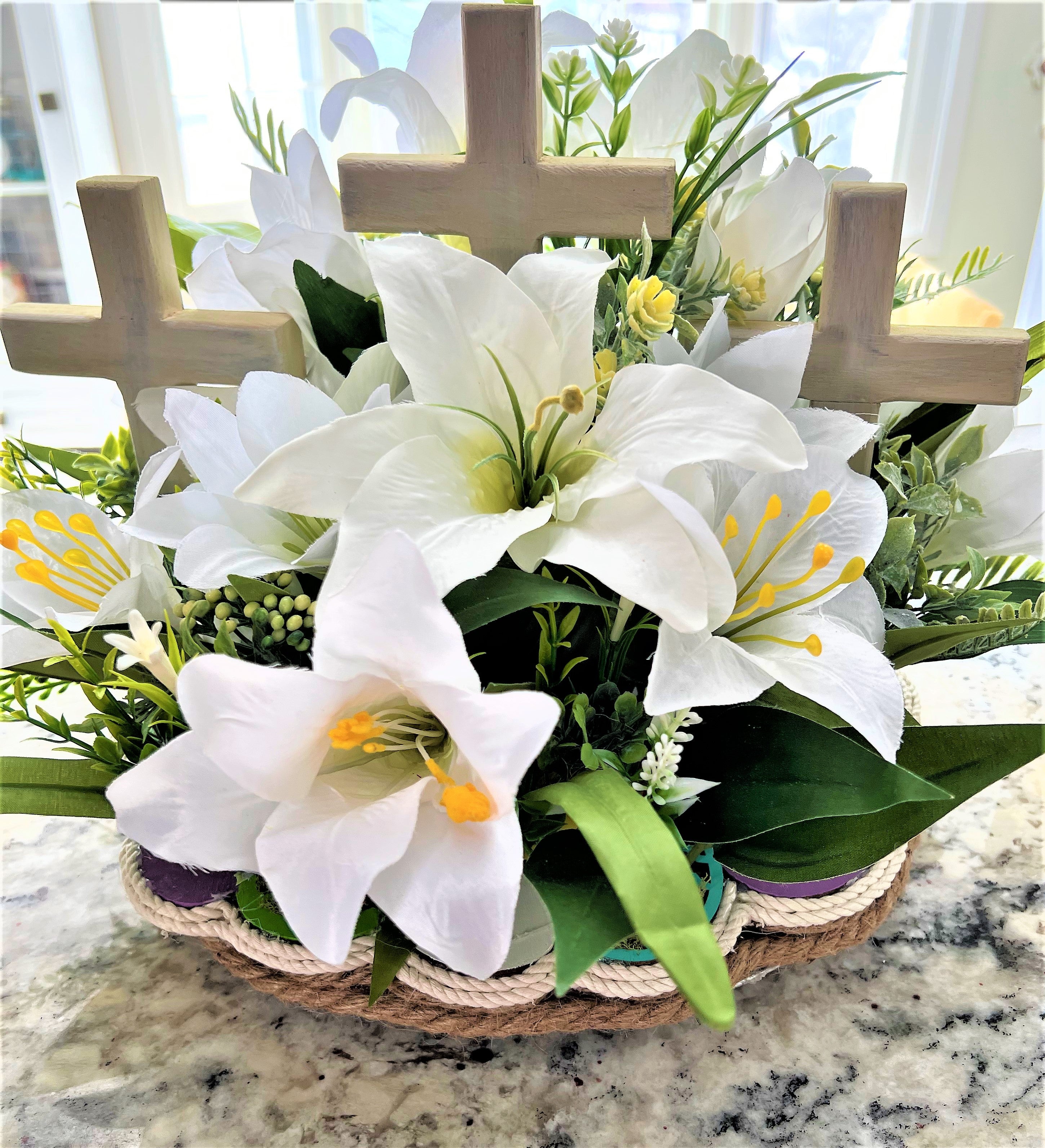 Easter Cross Centerpiece- Lily table Centerpiece  12"W x 18"L