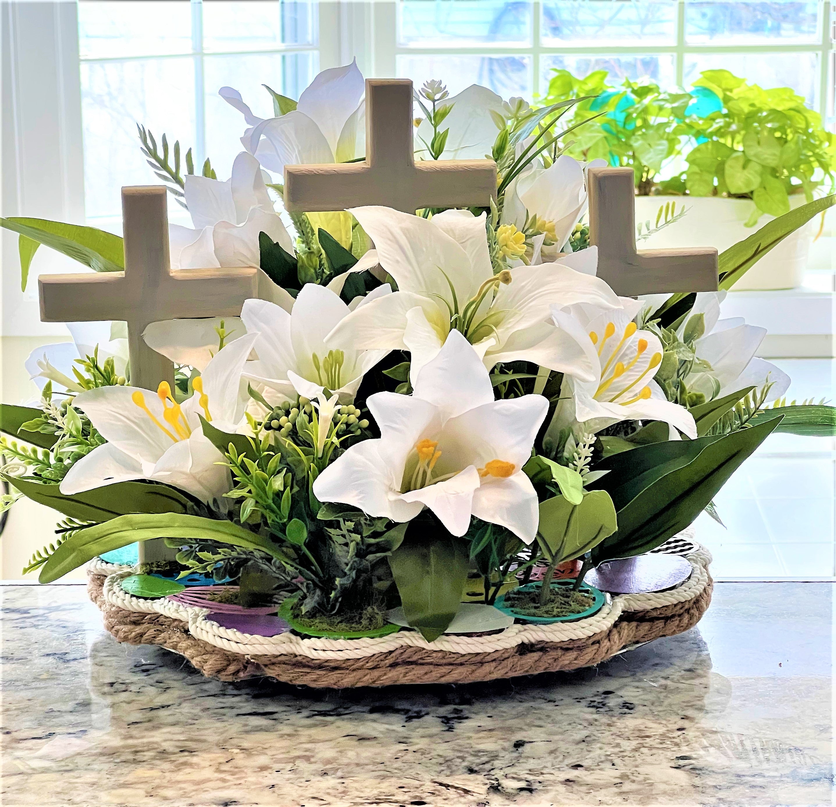 Easter Cross Centerpiece- Lily table Centerpiece  12"W x 18"L