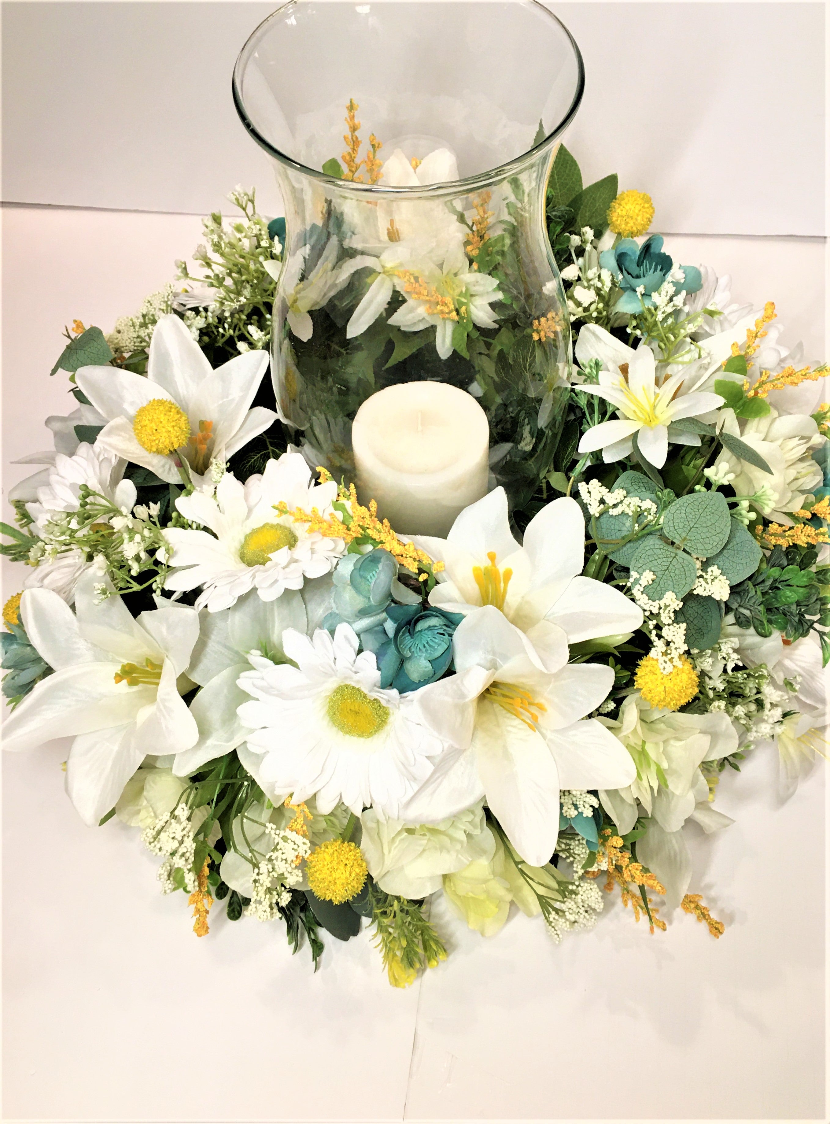 Spring Summer Everyday Flower Centerpiece, 18" Diameter X 9 " depth