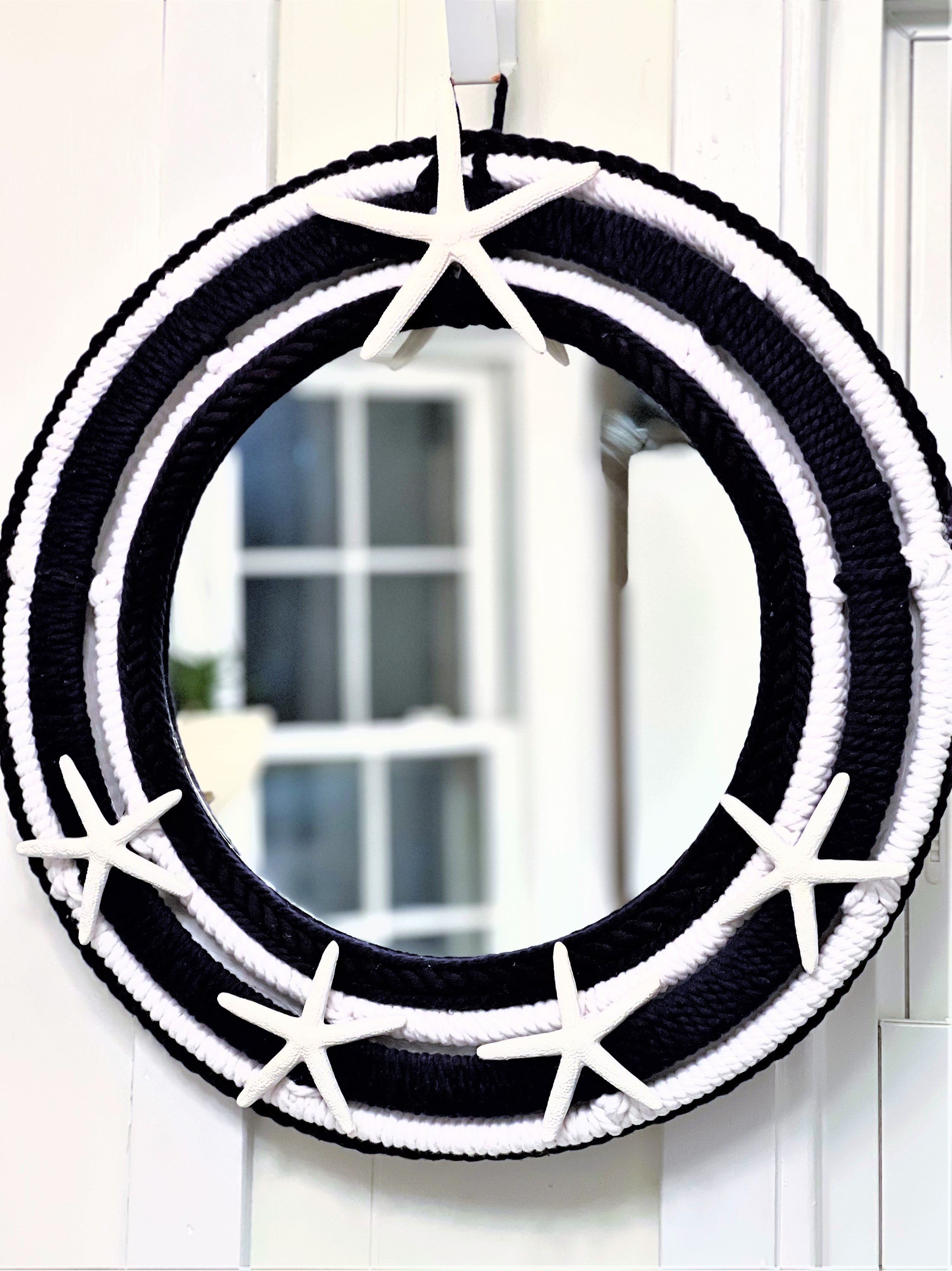 Mirror-Home Décor- White/Navy Blue Nautical Mirror 20" Diameter with 12" Mirror