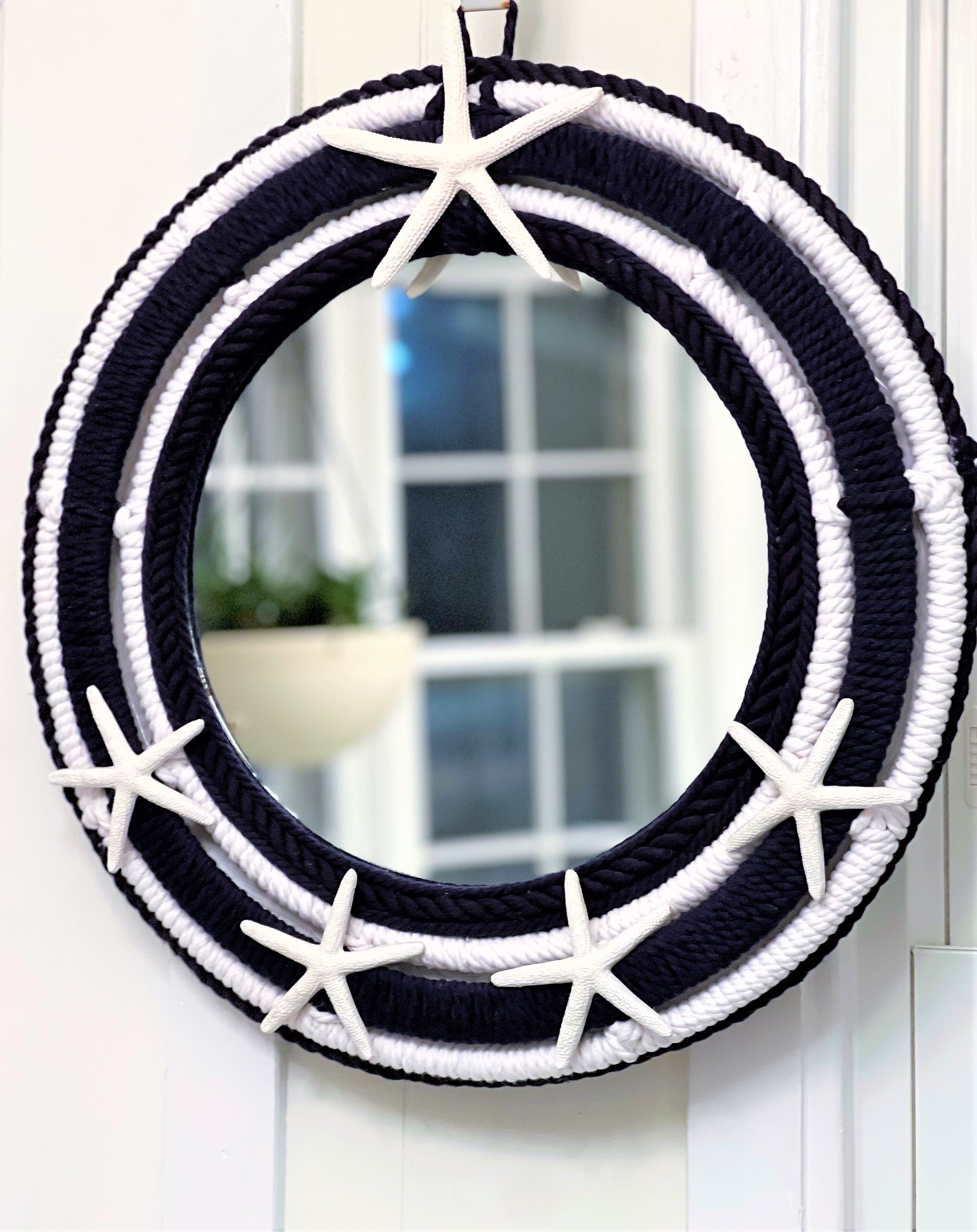 Mirror-Home Décor- White/Navy Blue Nautical Mirror 20" Diameter with 12" Mirror