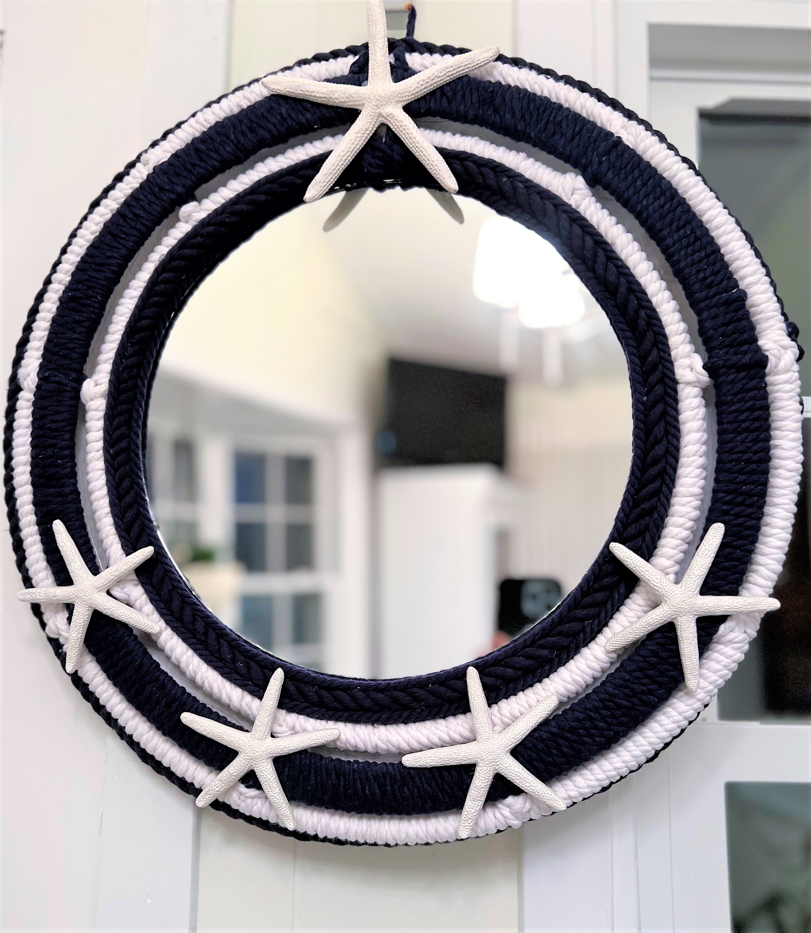Mirror-Home Décor- White/Navy Blue Nautical Mirror 20" Diameter with 12" Mirror