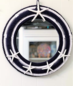 Mirror-Home Décor- White/Navy Blue Nautical Mirror 20" Diameter with 12" Mirror