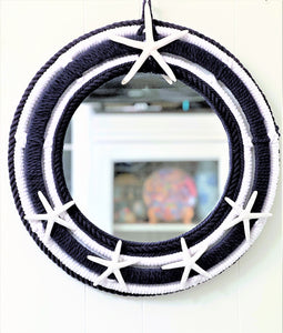 Mirror-Home Décor- White/Navy Blue Nautical Mirror 20" Diameter with 12" Mirror