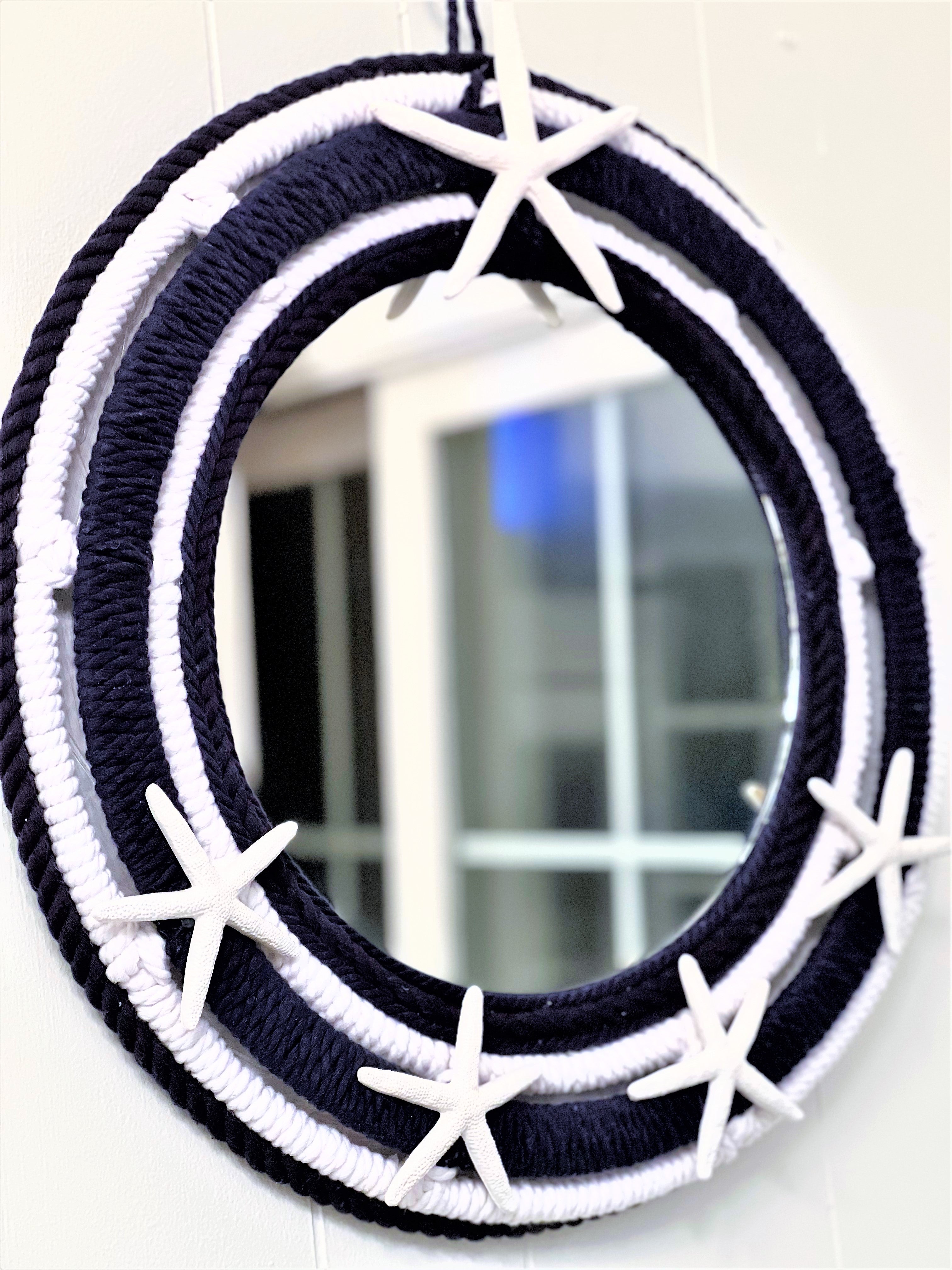 Mirror-Home Décor- White/Navy Blue Nautical Mirror 20" Diameter with 12" Mirror