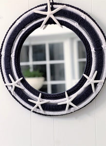 Mirror-Home Décor- White/Navy Blue Nautical Mirror 20" Diameter with 12" Mirror