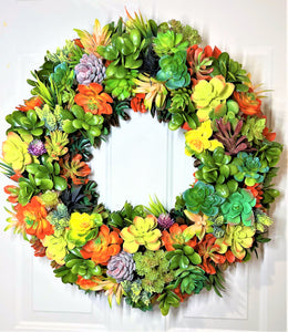 Succulent Wreath- Spring- Summer-Fall Wreath 24"X 6" depth