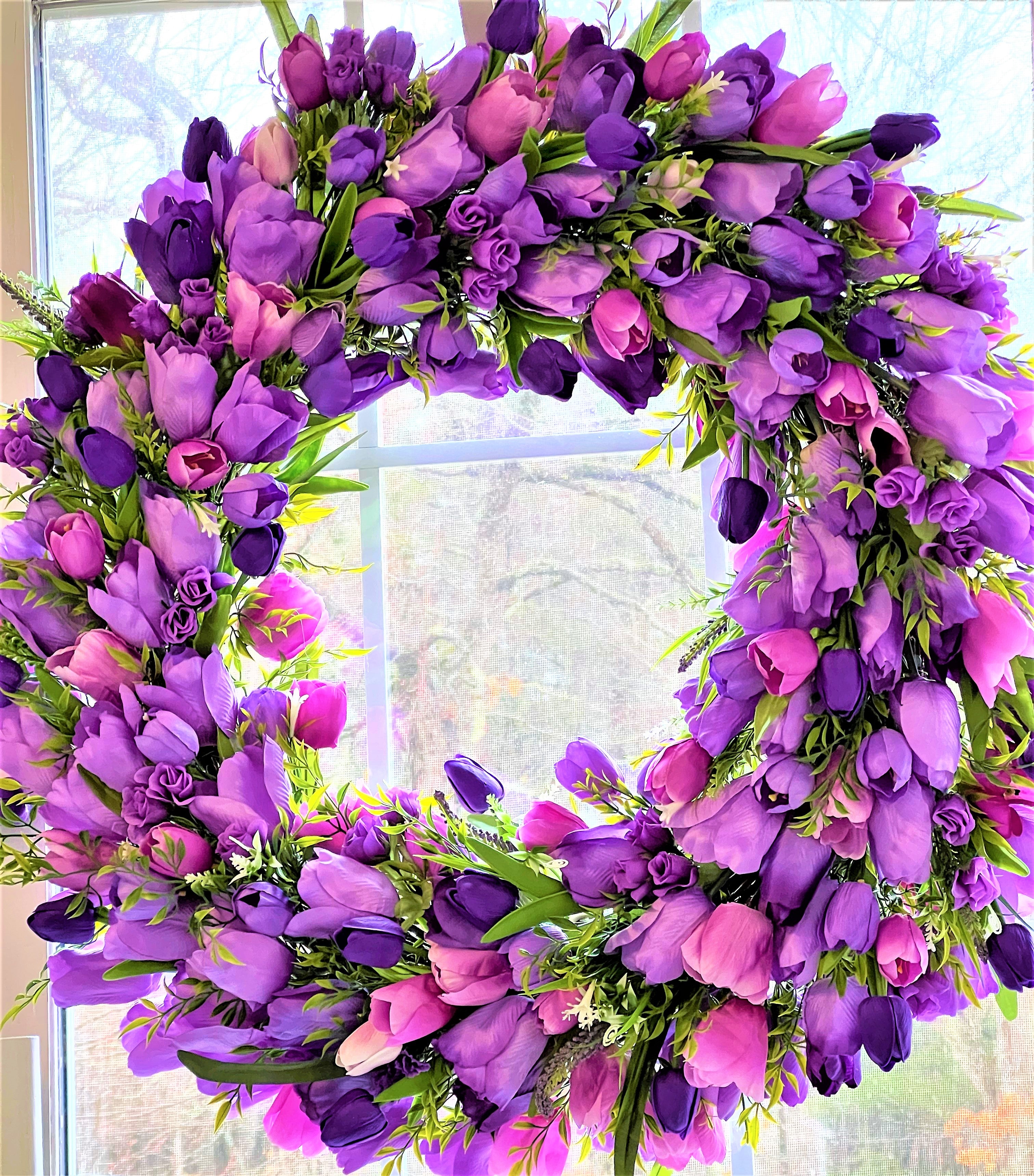 Tulip Wreath- Spring-Summer- front door Wreath 32 Inches Diameter
